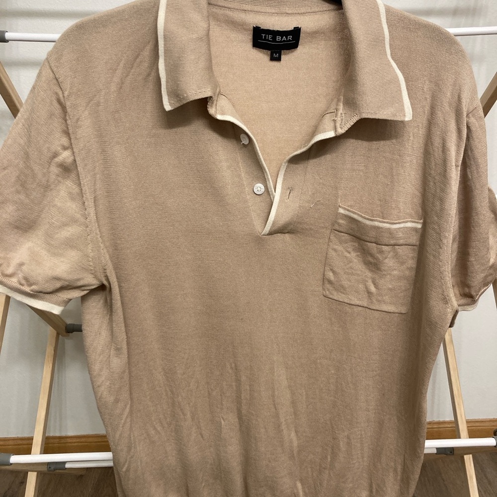 The Tie Bar Beige Polo Shirt with White Accents